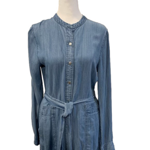Harve Bernard Denim Dress Snap front, pockets, belted. rolled sleeves, Size S